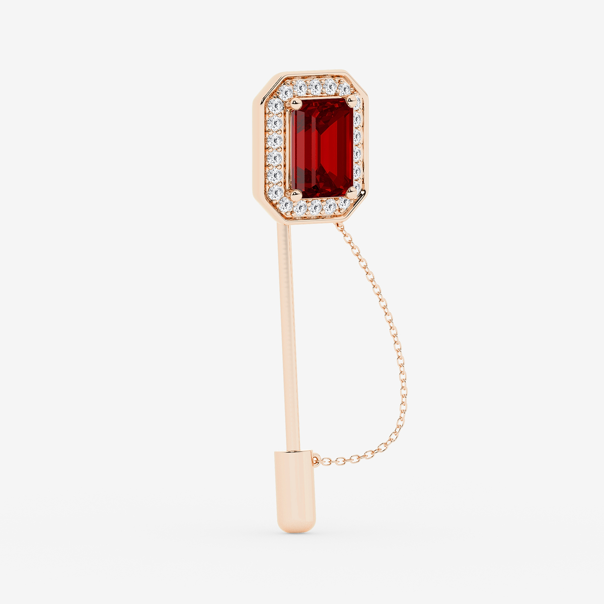 Additional Image 1 for  5 ctw Emerald Cut Ruby with Round Lab Grown Diamond Halo Lapel Pin